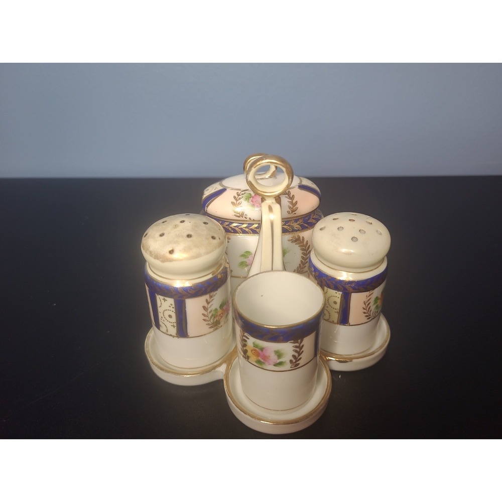 Vtg 5 pieces Noritake Salt, Pepper, mustard, Condiment Set Hand Painted‎